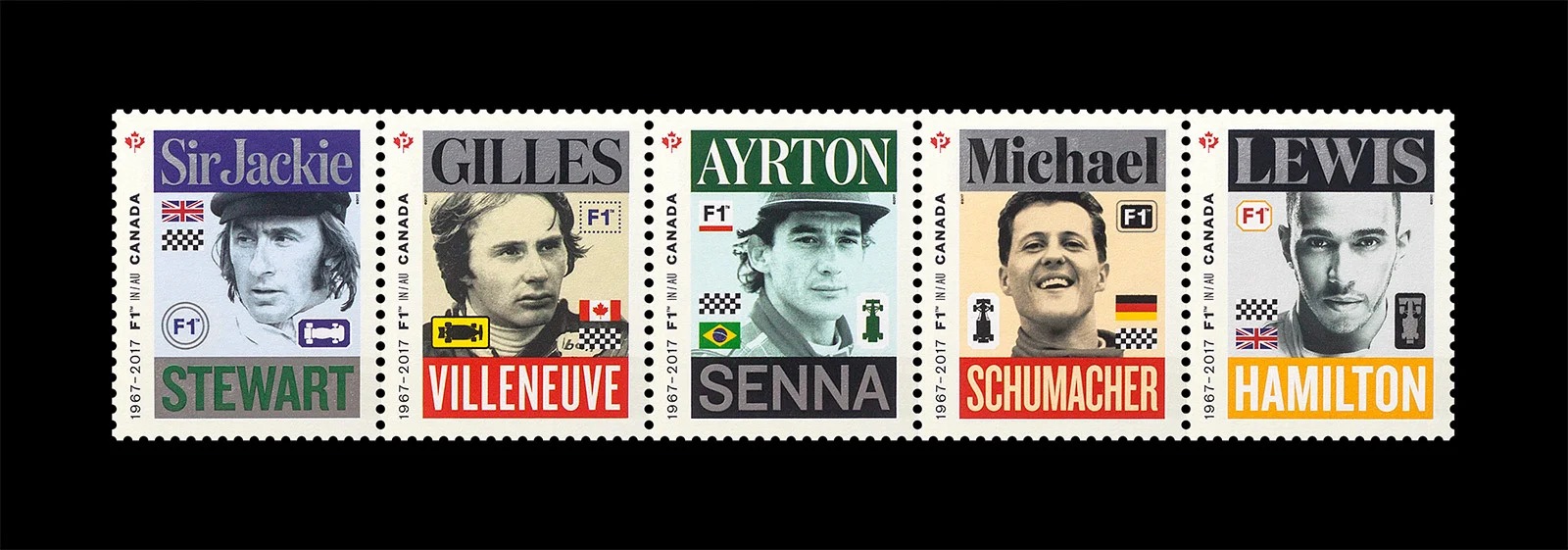 紀念5位F1傳奇車手！加拿大郵政F1郵票設計